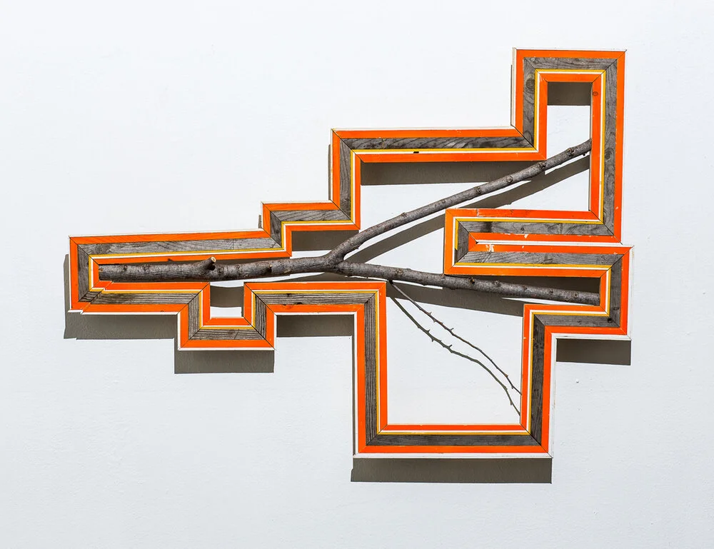 Untitled (Reedsburg, WI/ Marquette, NE/ Utica, NY), 2013 Wood collected from rural outbuildings, painted wood, found wood, 30” x 22”