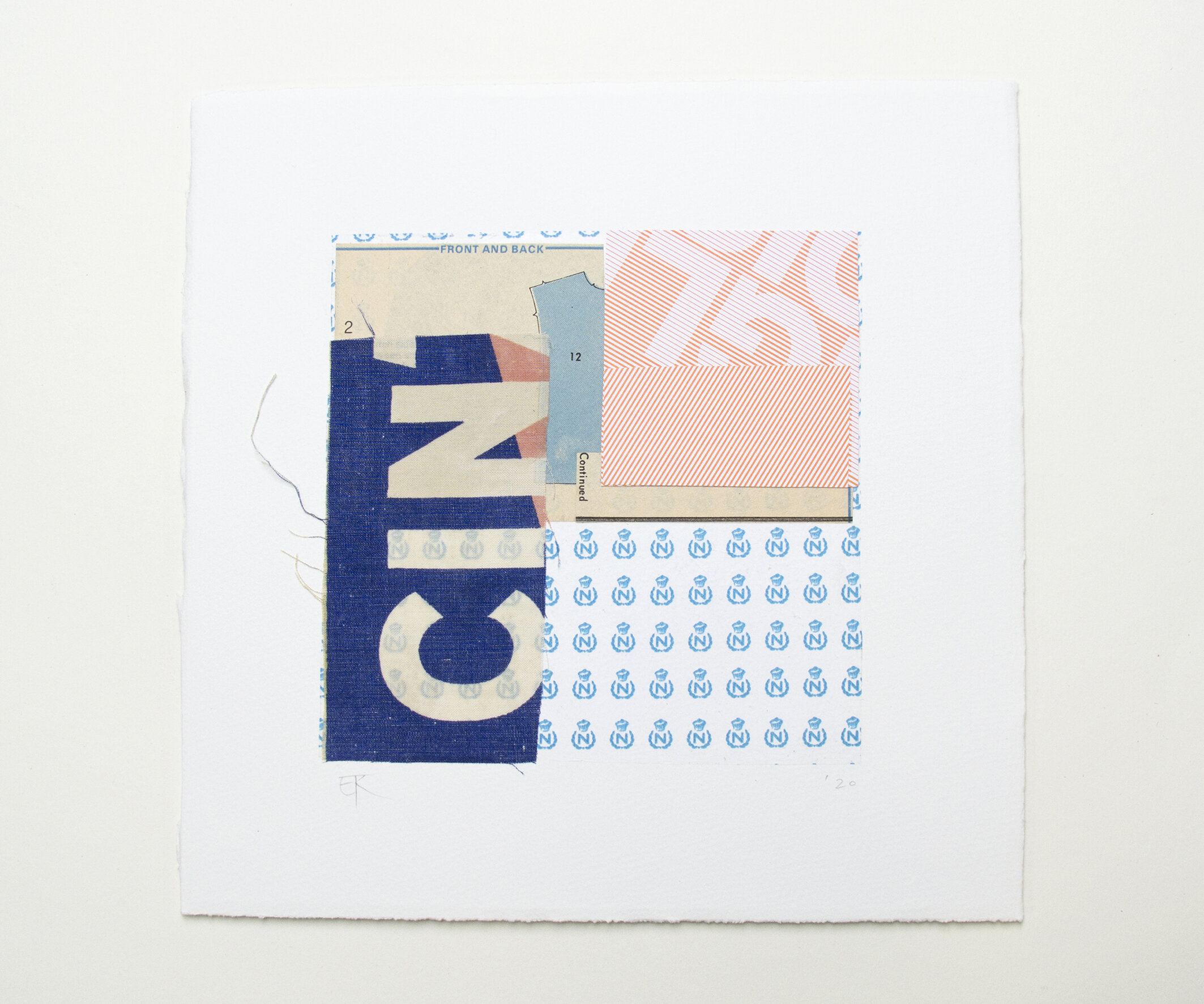 'CIN' - 29 x 29cm. Original collage and mixed media. Paper mounted on 3mm hard board
