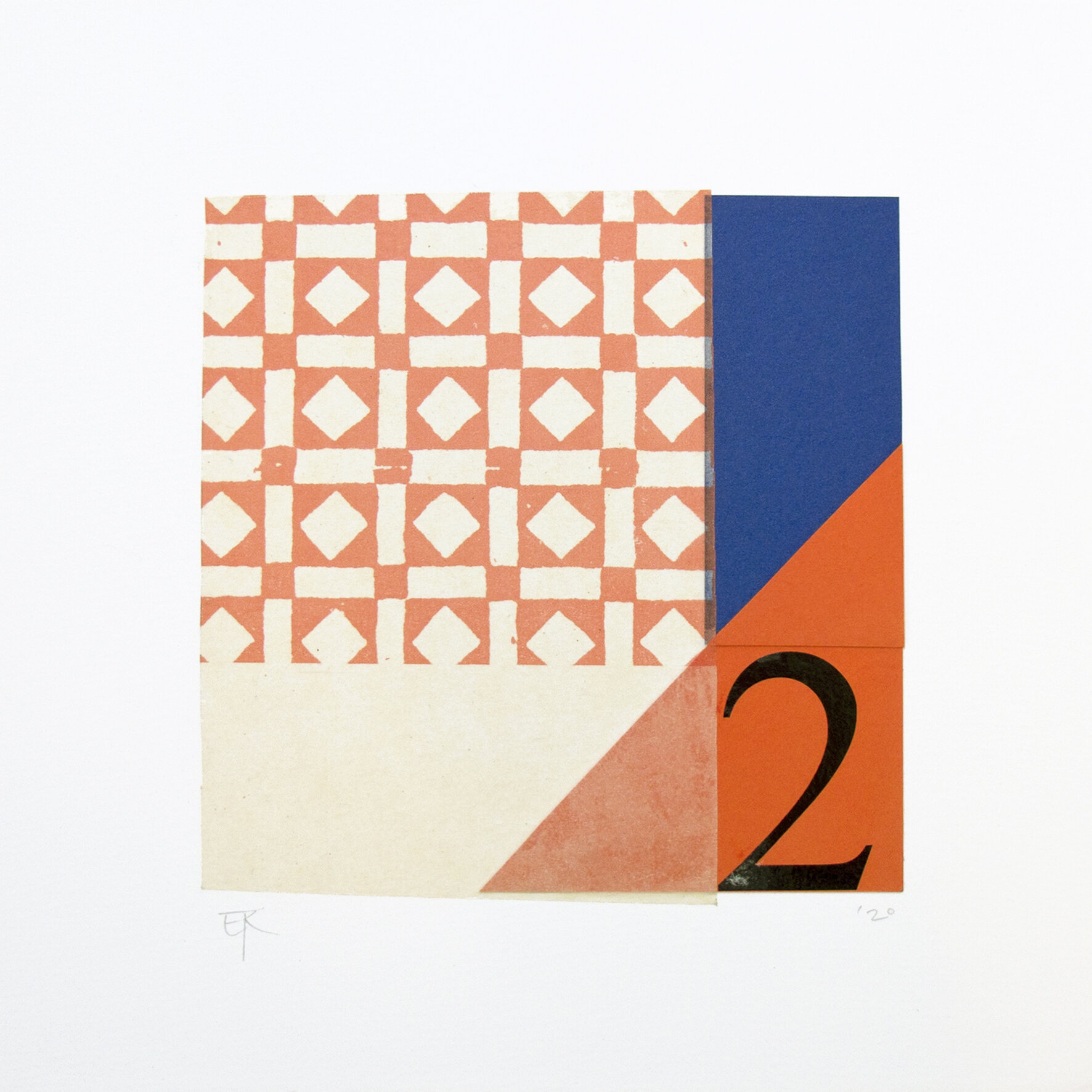 '2 (red and blue)' - 29 x 29cm. Collage and mixed media. Paper mounted on 3mm hard board