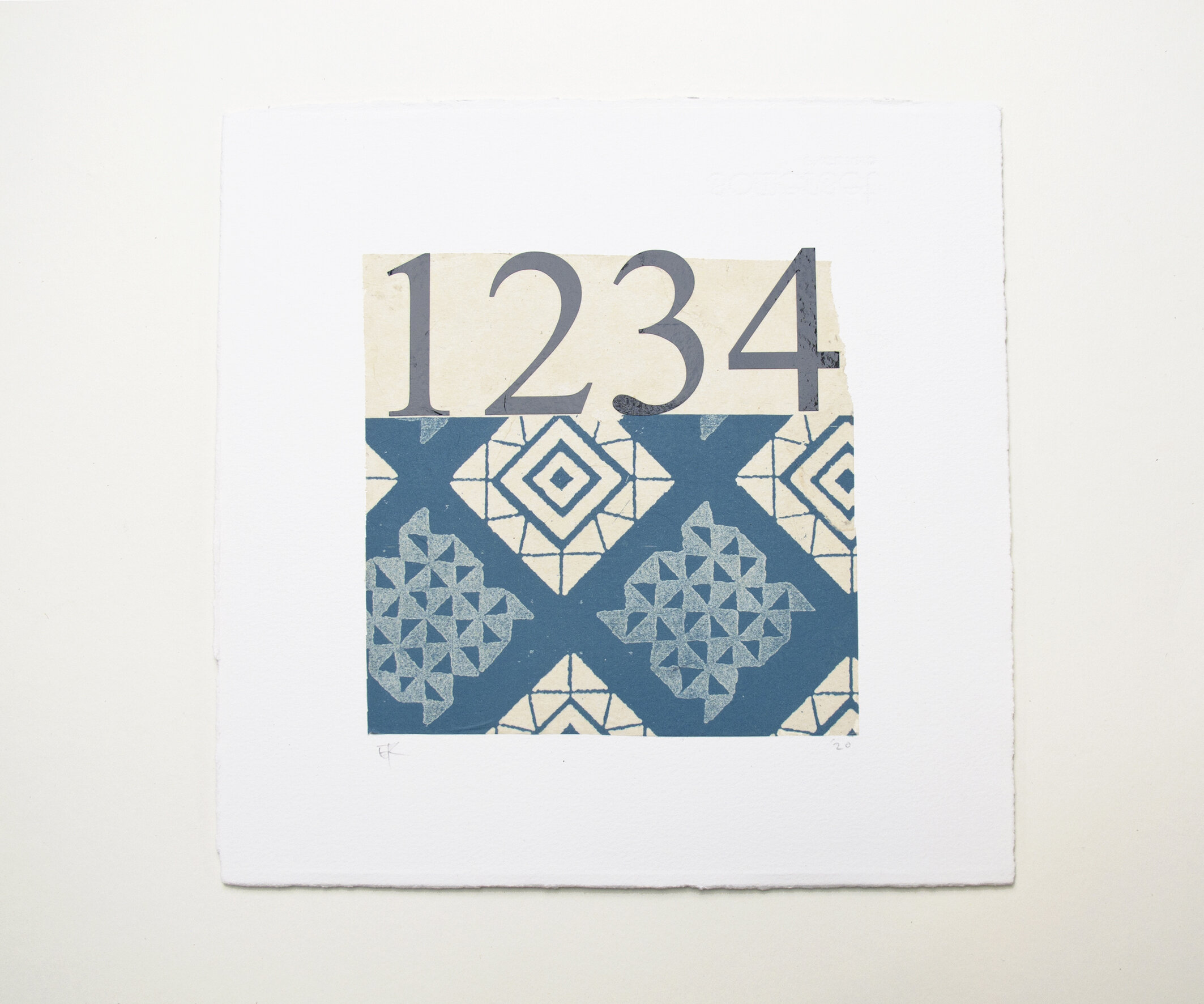 '1234 (teal)' - 29 x 29cm. Collage and mixed media. Paper on 3mm hard board.