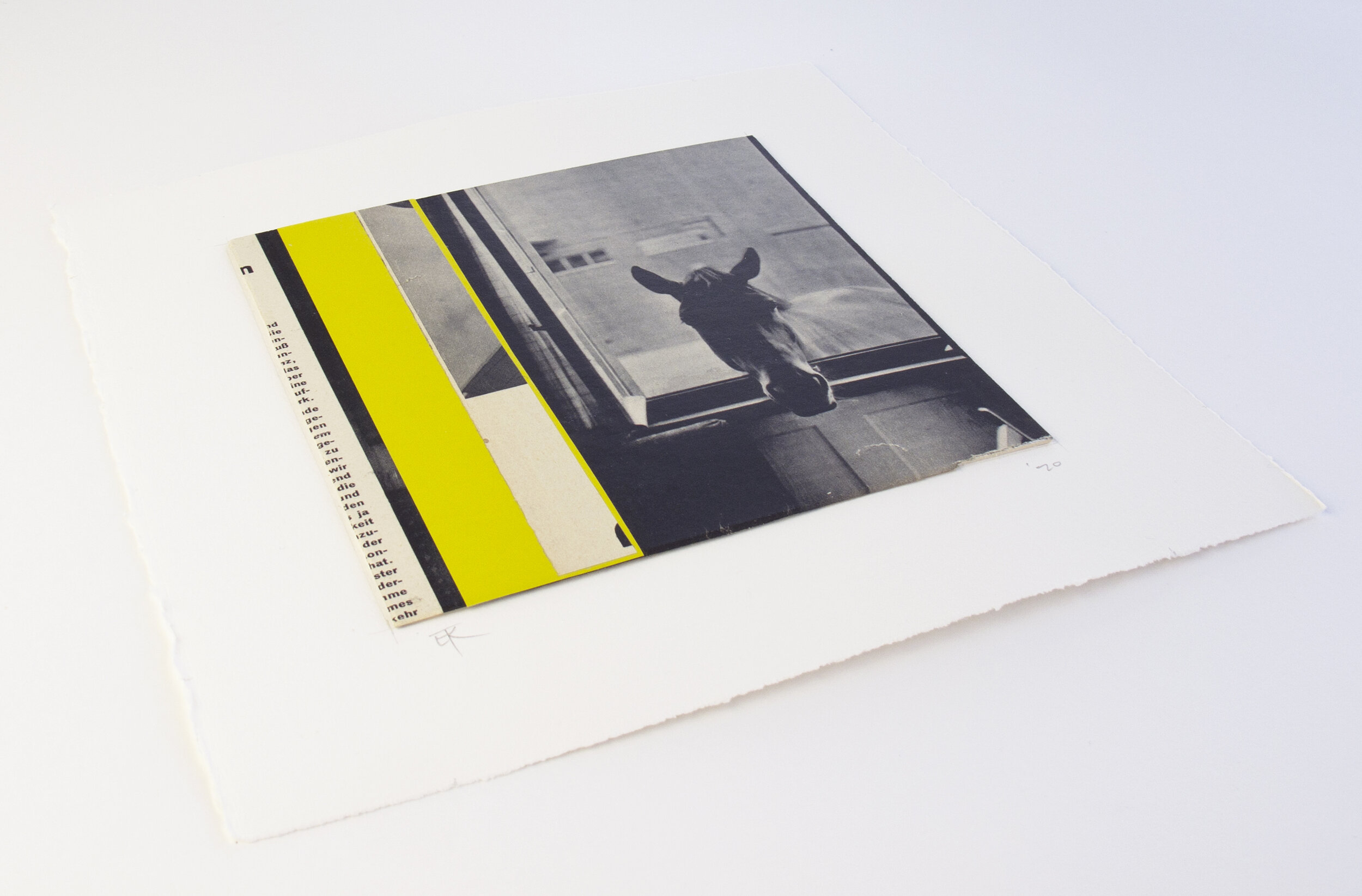 'Horse (chartreuse)' - 27.5 x 27.5cm. Collage and mixed media on paper.