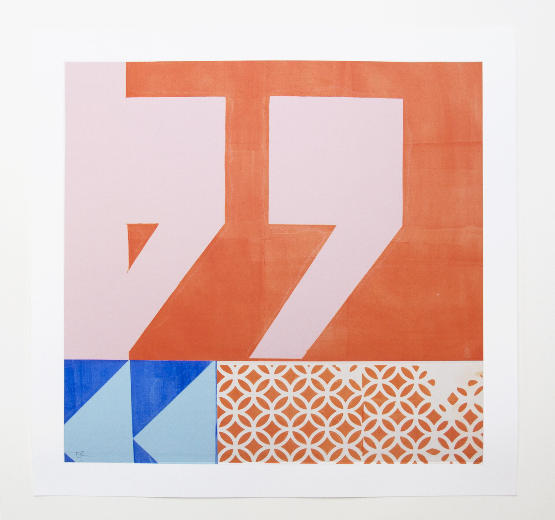 'Speak 1 (orange on pink)' 42 x 42cm. Original collage and mixed media on paper.