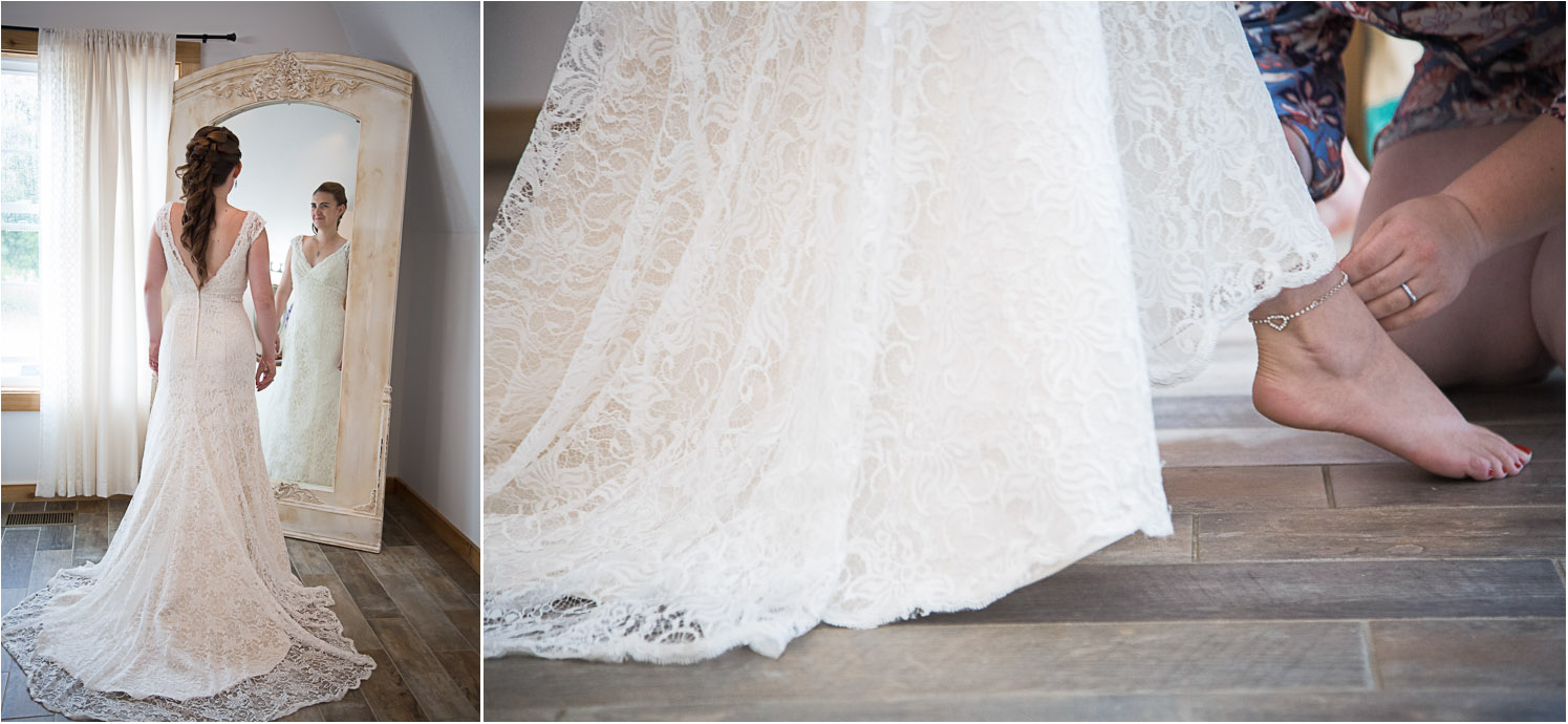 Joanna's lace dress went perfectly with the shabby chic vibe at Fruber Farms! We also loved the giant room that Sean had to get ready in complete with pin ball machine!