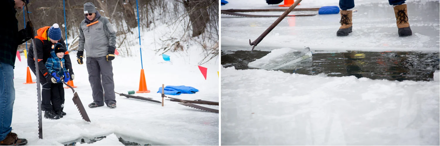Cutting the ice blocks out! We learned that the ice cutters were paid 10 cents/hr and worked around the clock.