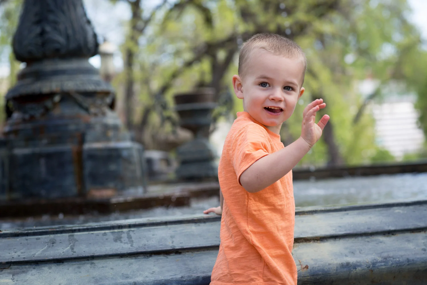 This guy was happiest when playing with the fountain!