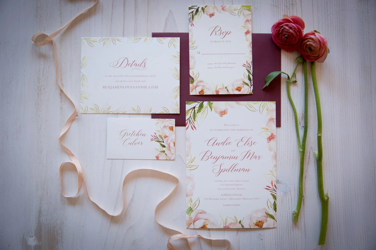 02-wedding-invitation-suite-pink-floral-soft-script-ribbon-mahonen-photography.jpg