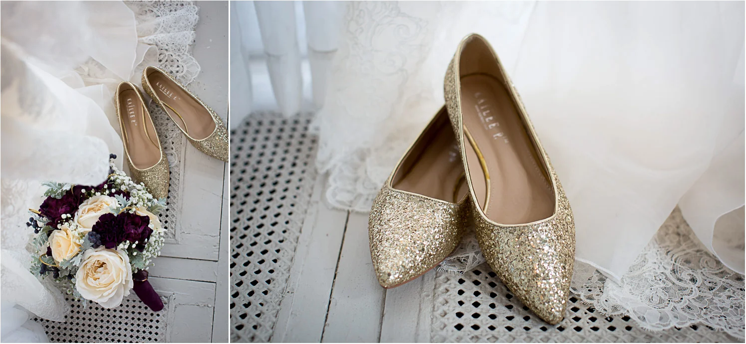 02-greysolon-ballroom-duluth-minnesota-summer-wedding-details-gold-glitter-shoes-bridal-bouquet-mahonen-photography.jpg