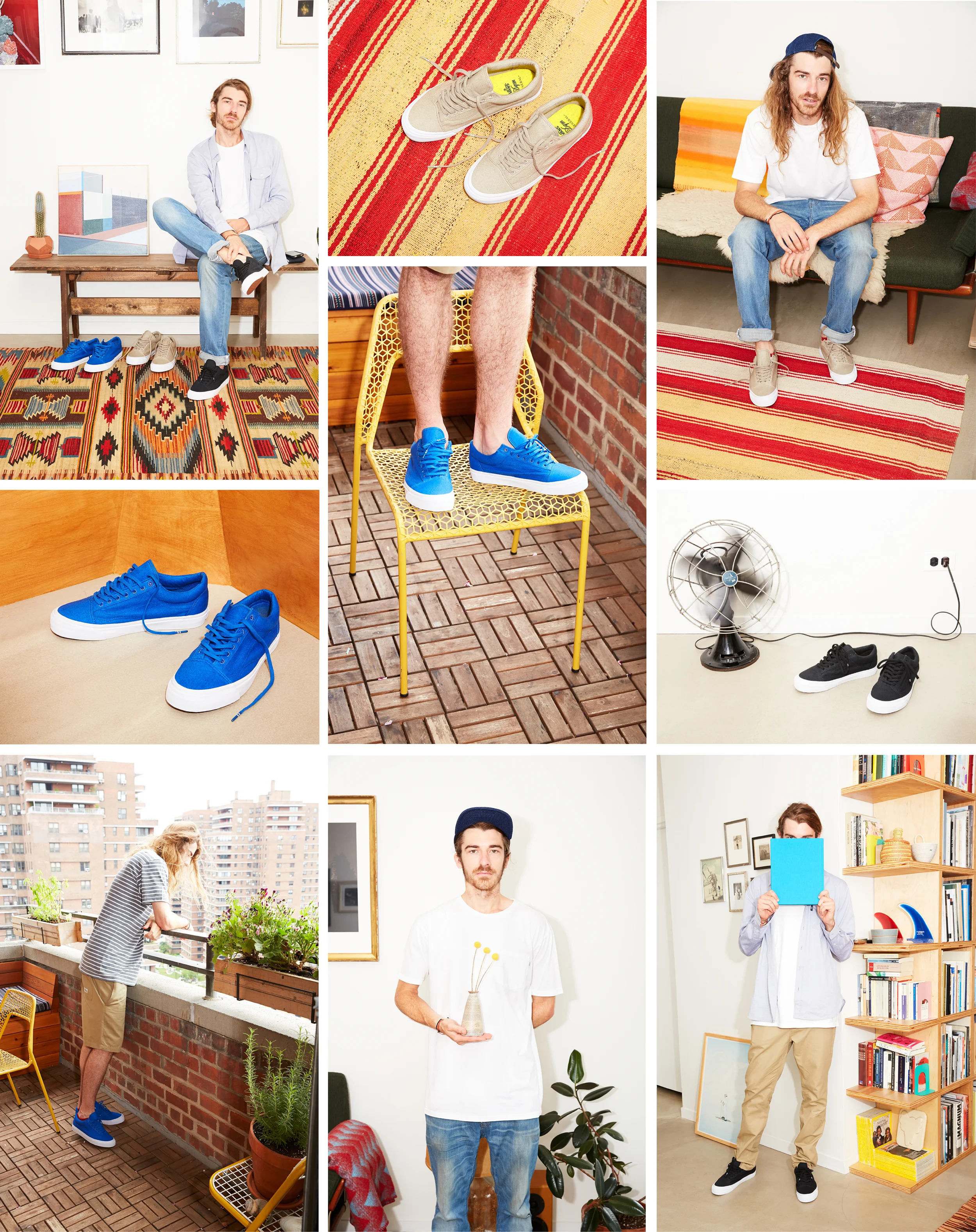 The second Square Ones release features Vansguard waterproof technology on a brushed twill upper, and a color story inspired by classic English raincoats. Made exclusively for DQM, the shoes are inspired by the utility and economy of a basic, what it means for a product to be useful, to be essential or classic. Working towards that idea of a true basic, DQM has pared back Vans’ Old Skool LX style to the essentials. The shoe has a deconstructed feel with minimal branding, stitched side stripes and stitched eyelets. Constructed in durable but light-weight brushed cotton twill with water-resistant Vansguard treatment, the shoes are available in Black, Nautical Blue and Seneca Rock. Details include neon yellow, light-weight and washable Ortholite insoles for comfort, and flat matching color laces with striped aglets. Photographed by Dominic Neitz in Manhattan, New York.