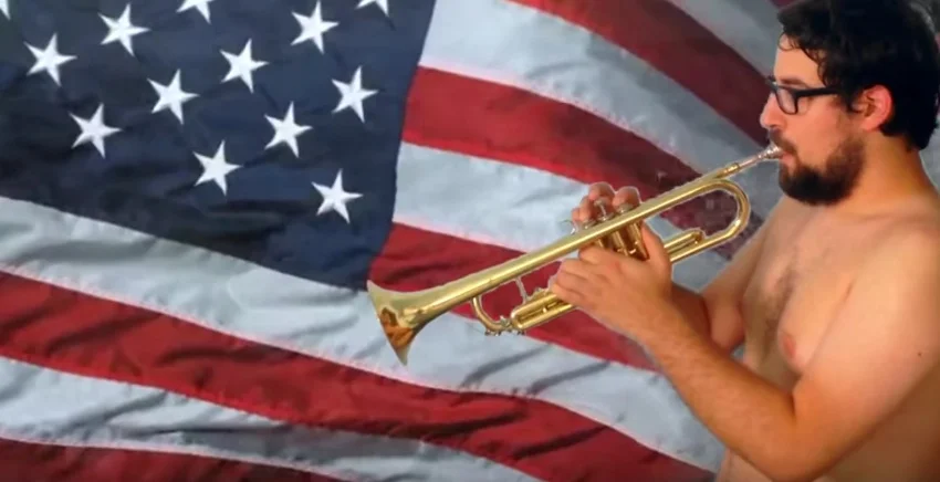 A thumbnail from my rendition of the Star Spangled Banner . You're welcome, USA.