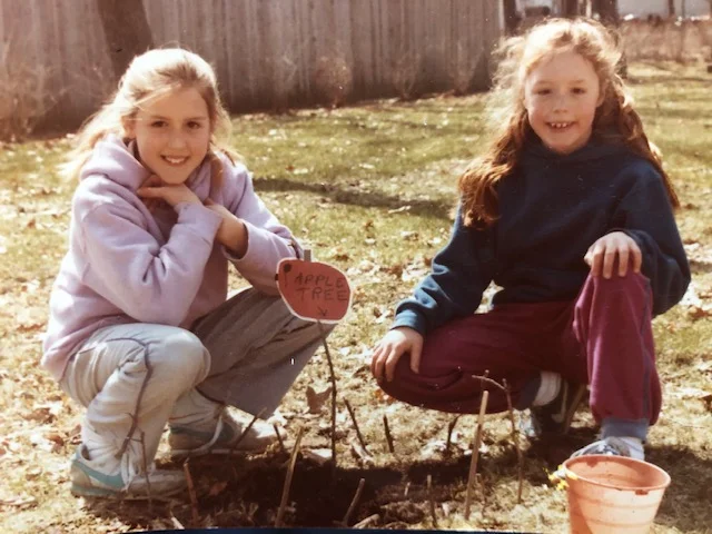 1984. My first planting attempt with my sister. That apple tree didn't do so well, but our best-friendship has remained steady and strong, bearing fruit in we ways never could have imagined then. Stay tuned for our second co-led yoga retreat the winter!
