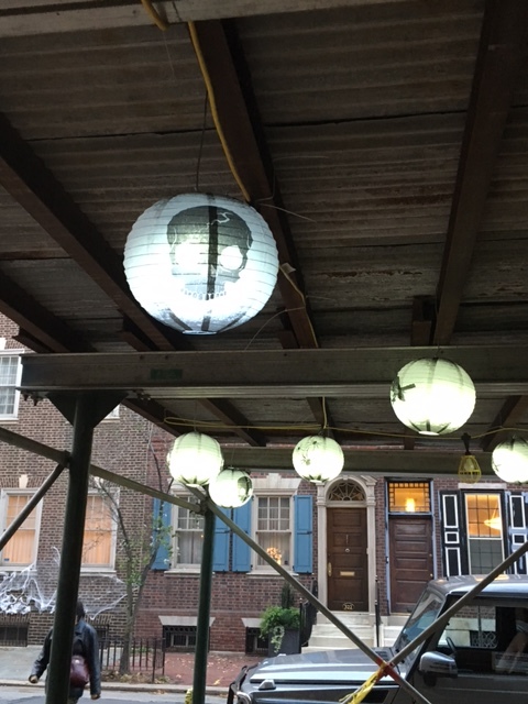 Even the builders joined in the fun with these spooky lanterns strung up from the scaffolding of a renovation project