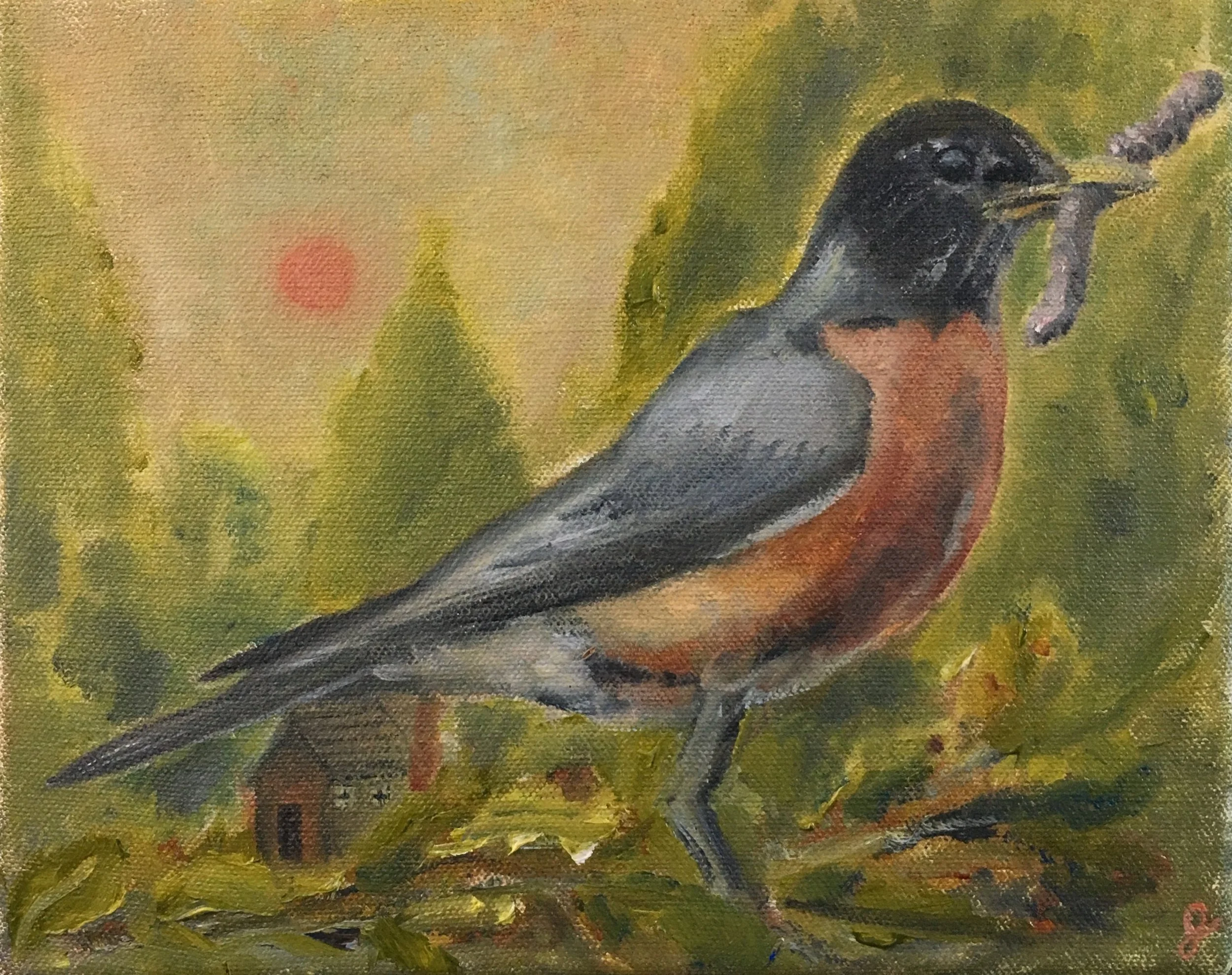  "early bird" 8 x 10" oil 