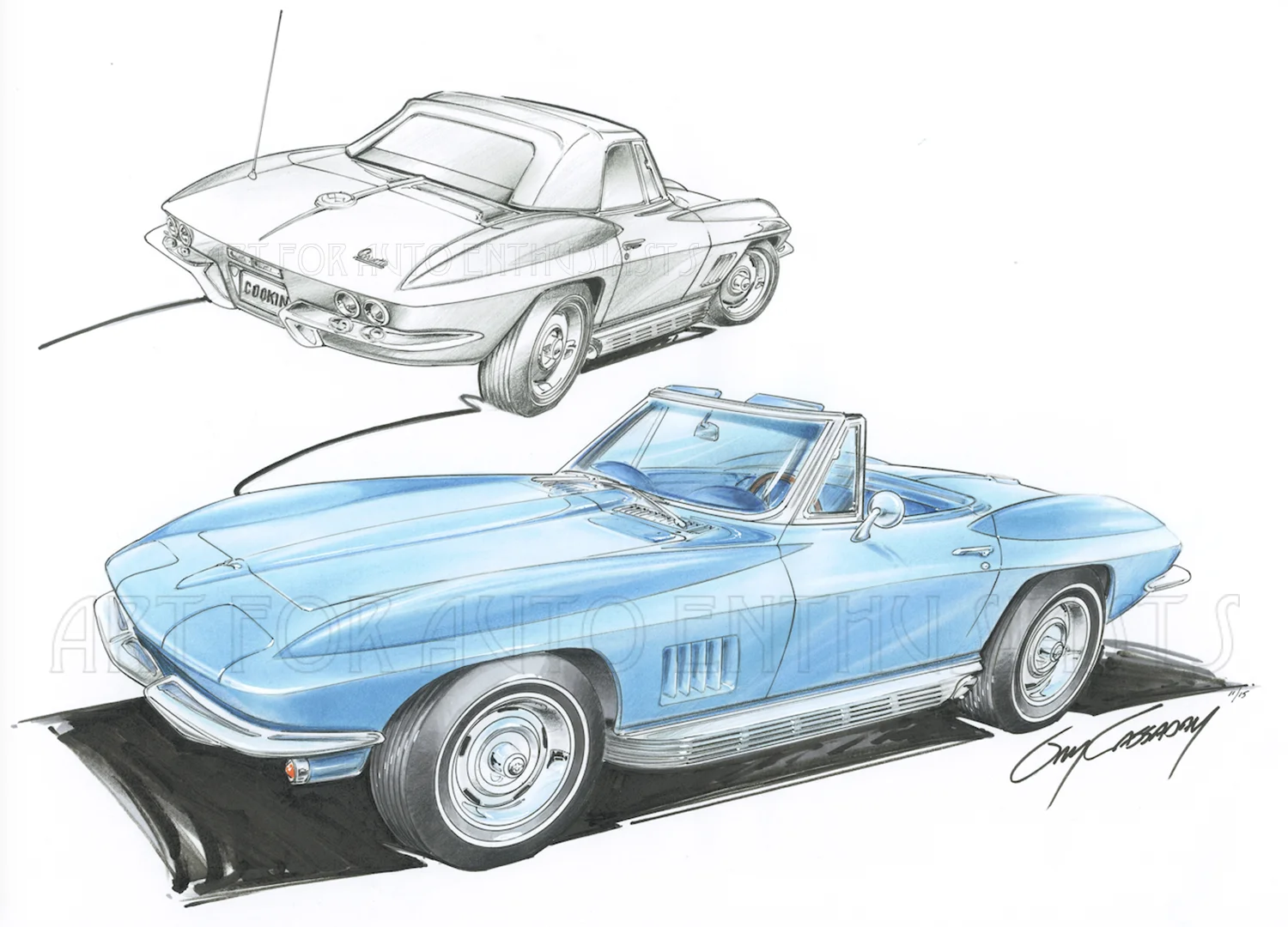 14" X 20" - 1967 Corvette Roadster - commission