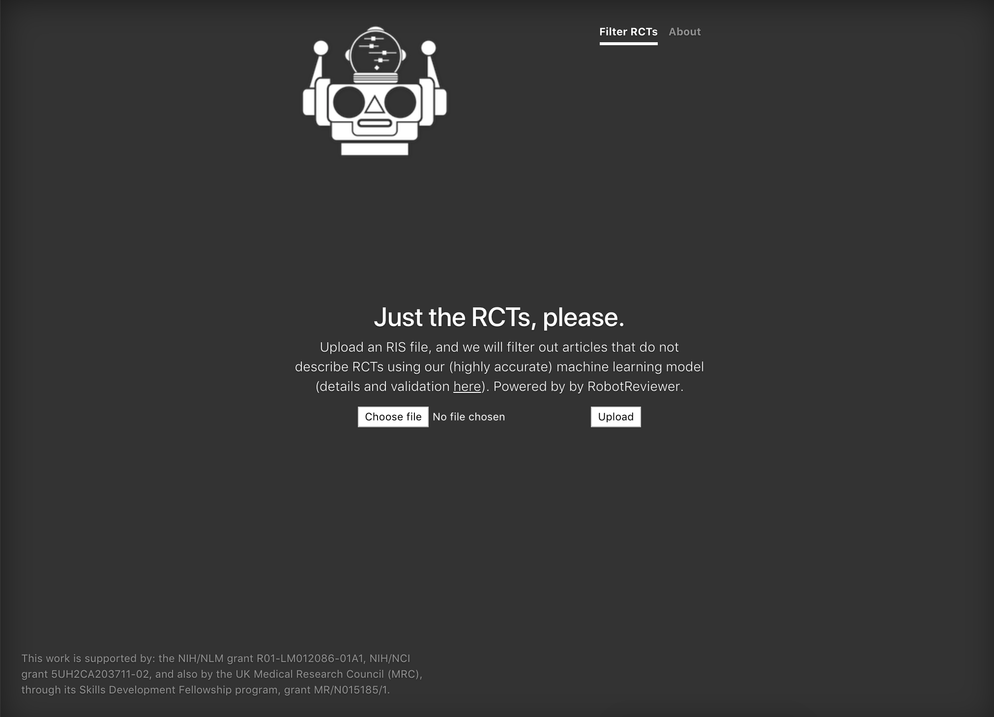 RobotSearch website available at https://robotsearch.vortext.systems/