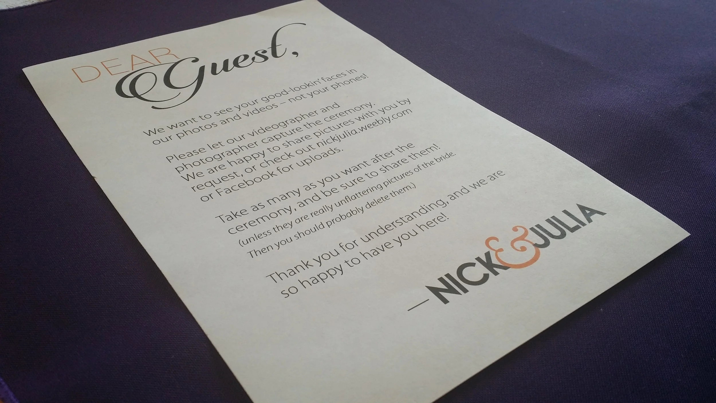 -WEDDING ETIQUETTE- "PLEASE PUT YOUR PHONES AWAY"!