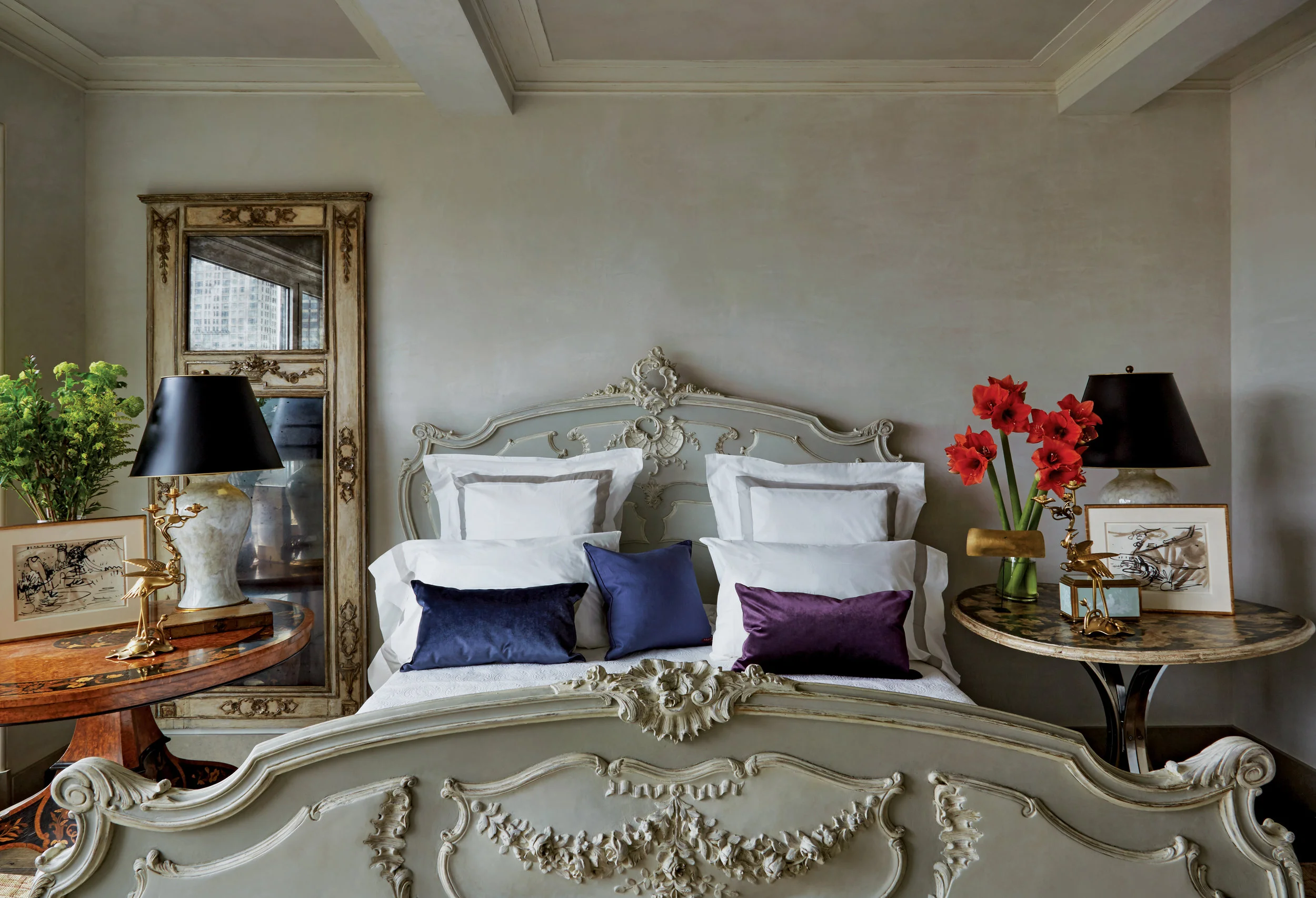 beautiful parisian bedroom in A manhattan highrise