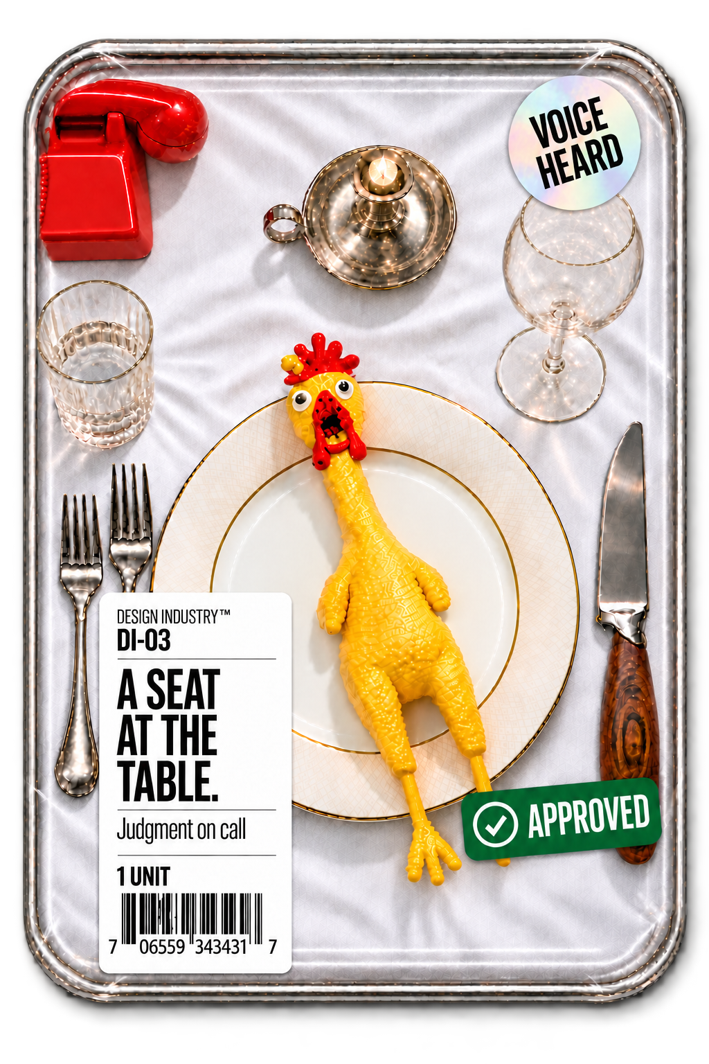 Rubber chicken packaged red phone poor judgement.png