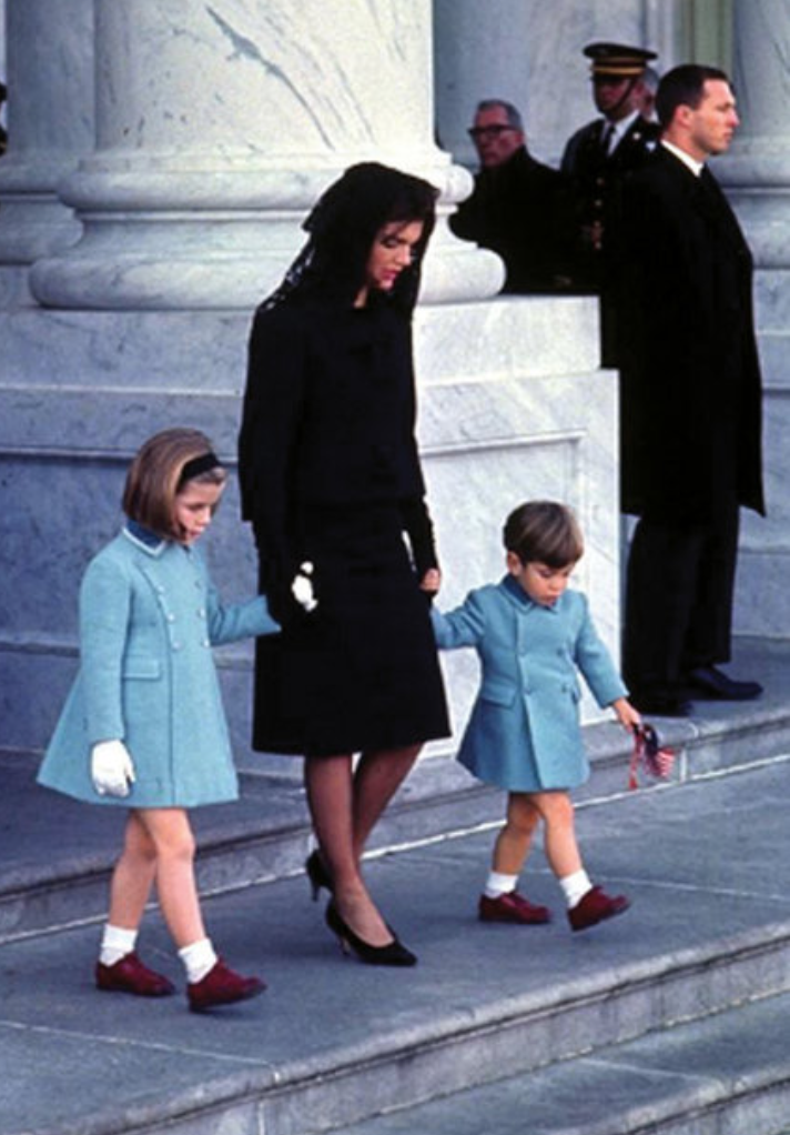 First Lady of the United States, Jacqueline Kennedy, with her children, Caroline and John Jr., at President John F. Kennedy’s funeral, November 25, 1963 