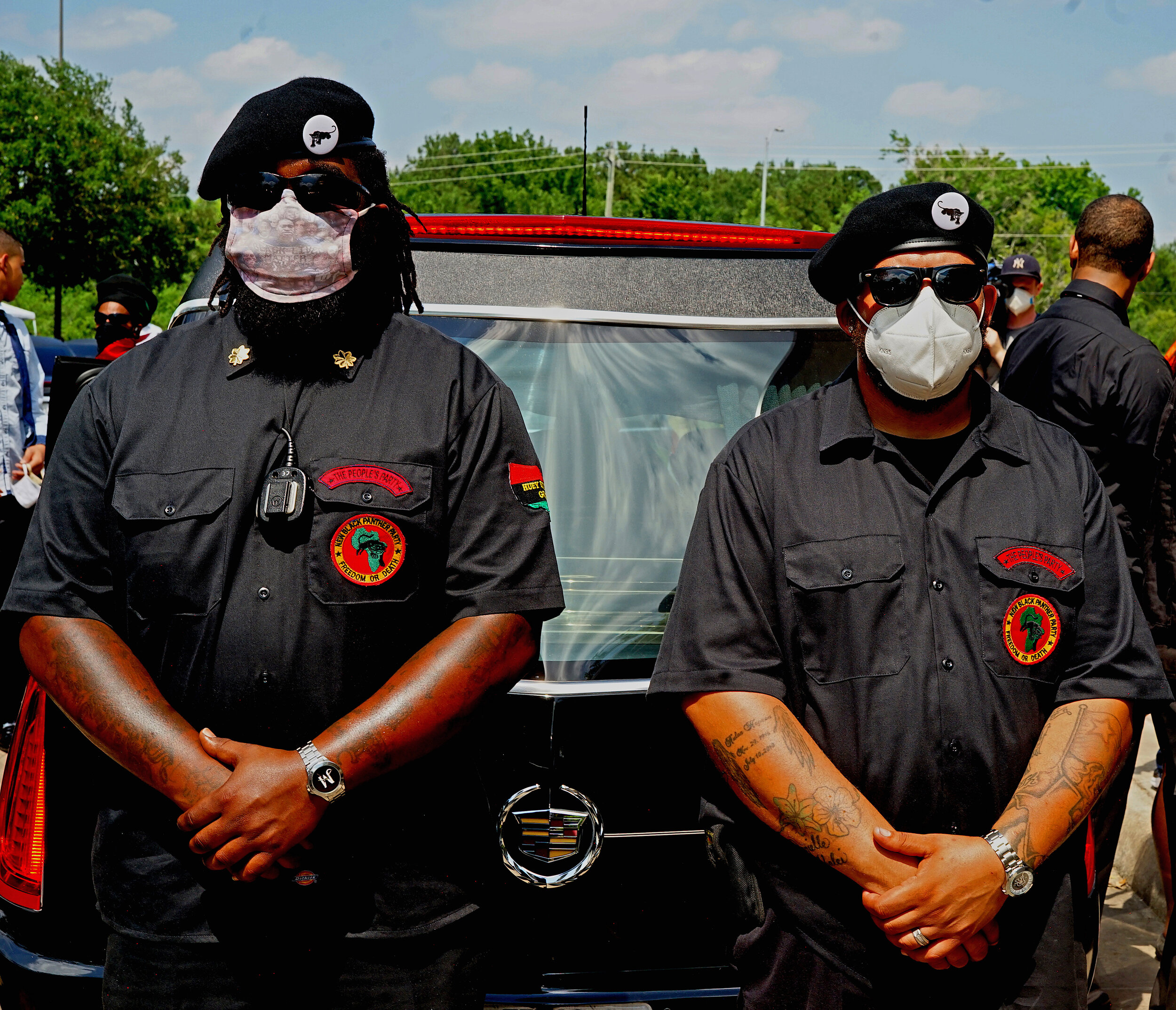  “June, 2020 - Houston, Texas - At the George Floyd funeral, members from the Southern division of the Black Panther Party security forces stand guard to protect Mr. Floyd’s body at the Fountain of Praise church.” © Russell Frederick 