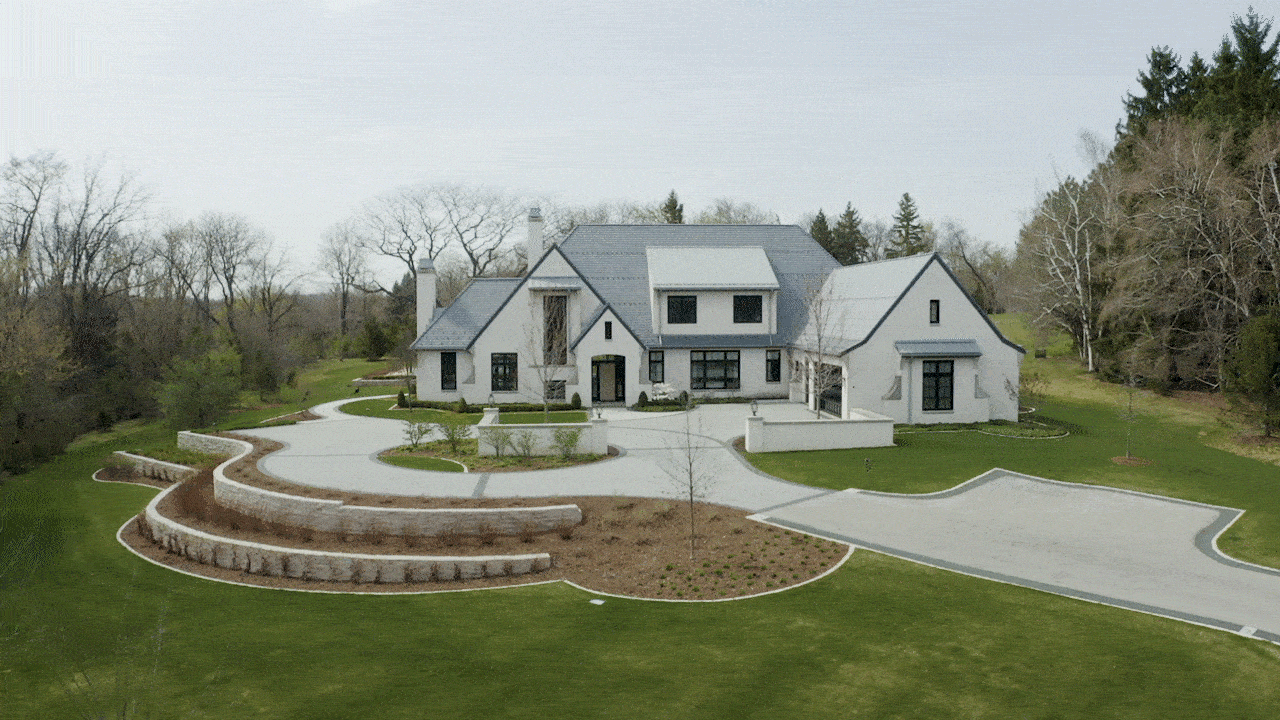 Drone gif of a modern European home in the Midwest