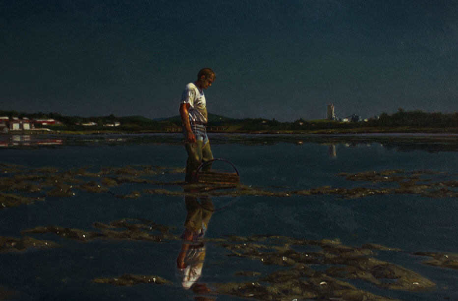 Alone The clammer standing with the reflection oil on paper 20 x 30 inches.jpg