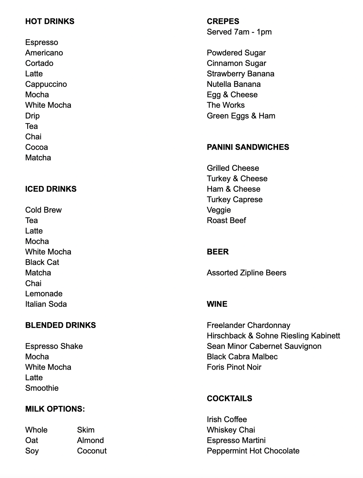 Menu — Crescent Moon Coffee