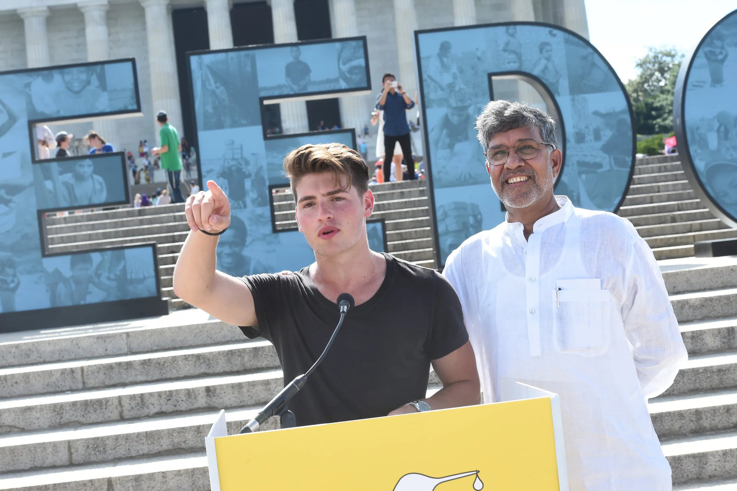 Gregg Sulkin speaking at Satyarthi Children's Foundation Rally in DC