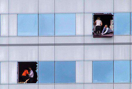 Exiting the 5th floor on 22 February 2011 after the earthquake.