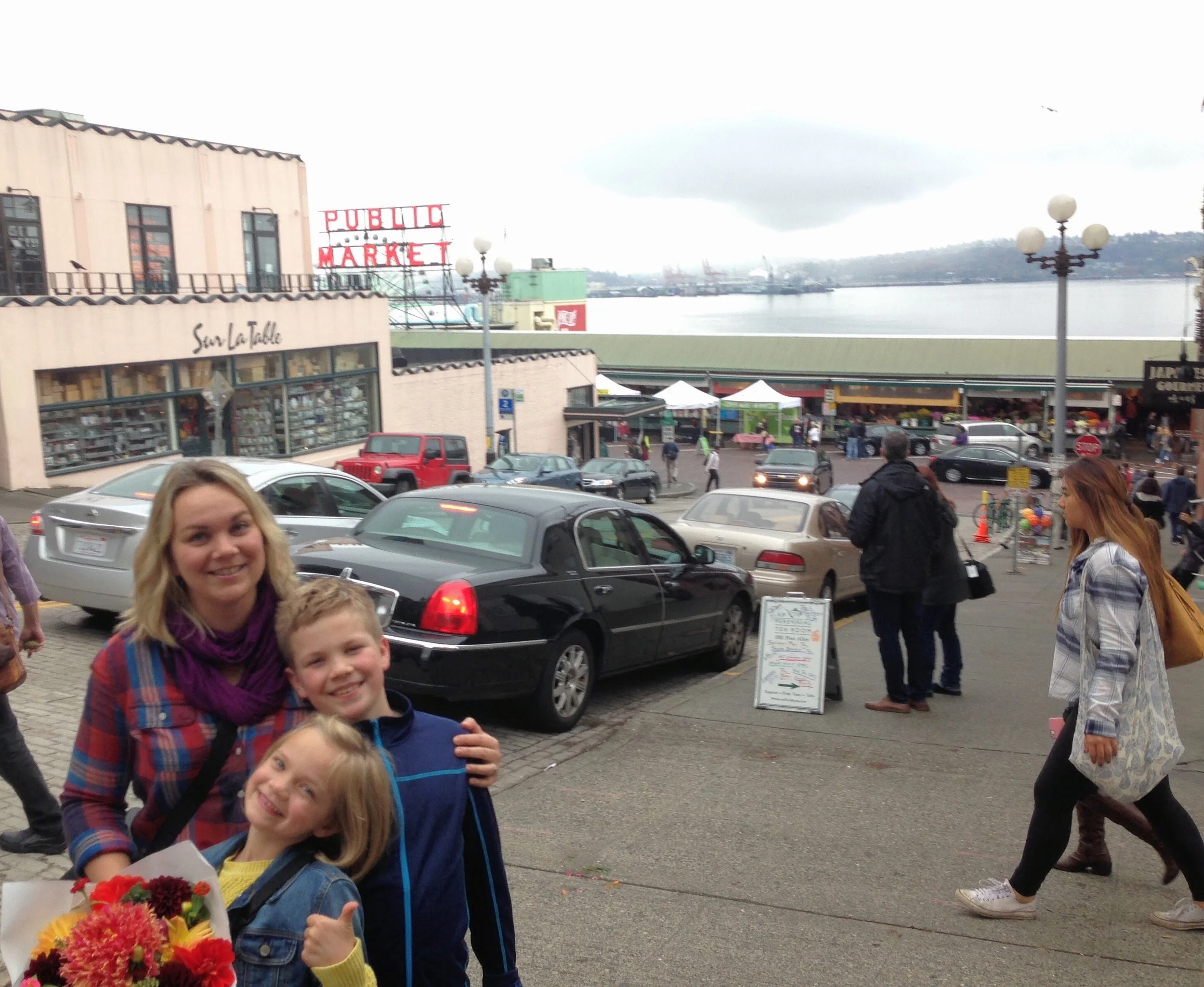Puget Sound in the background and fresh flowers from local farmers. 