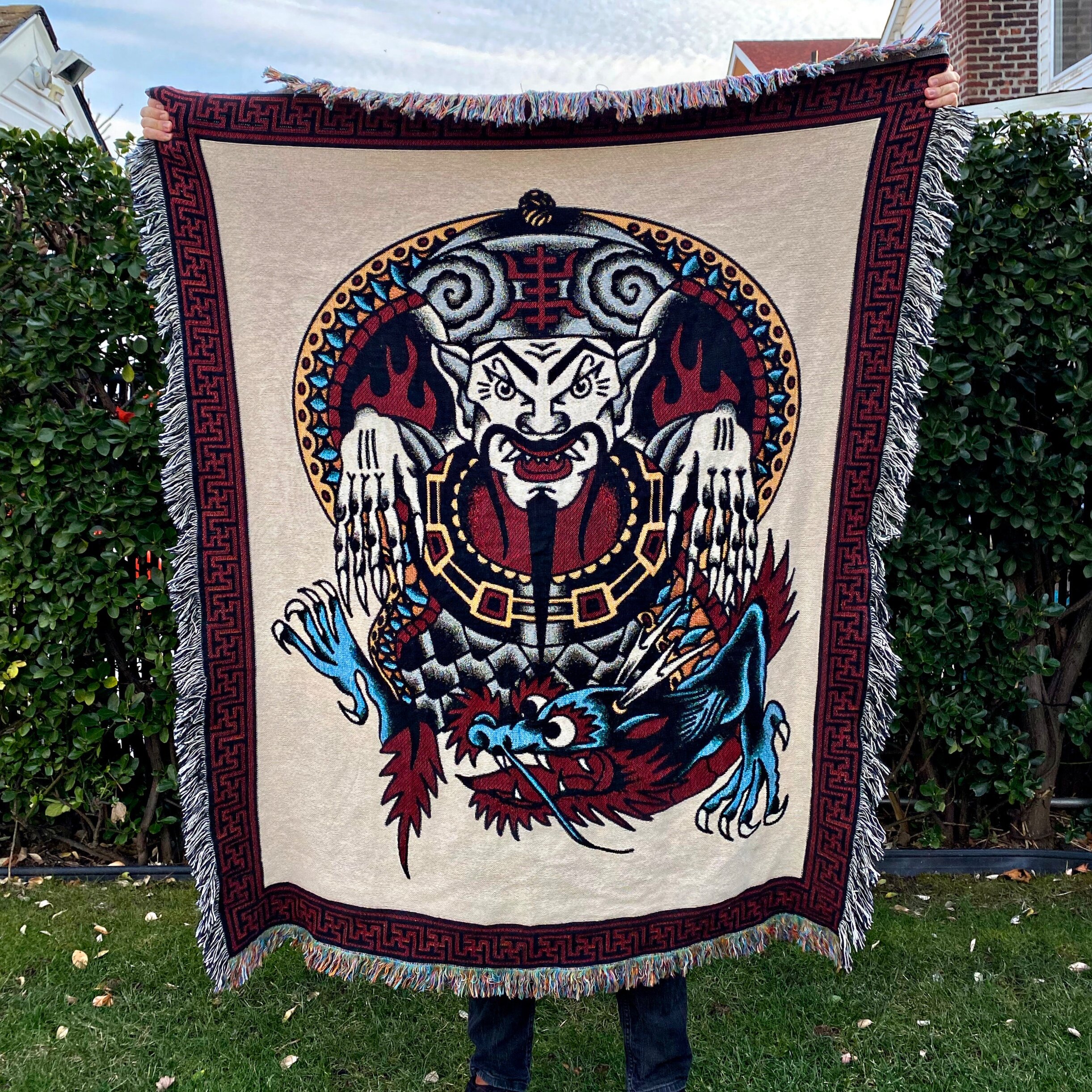 Huck-spaulding-rogers-tattoo-woven-throw-blanket-tapestry-b1