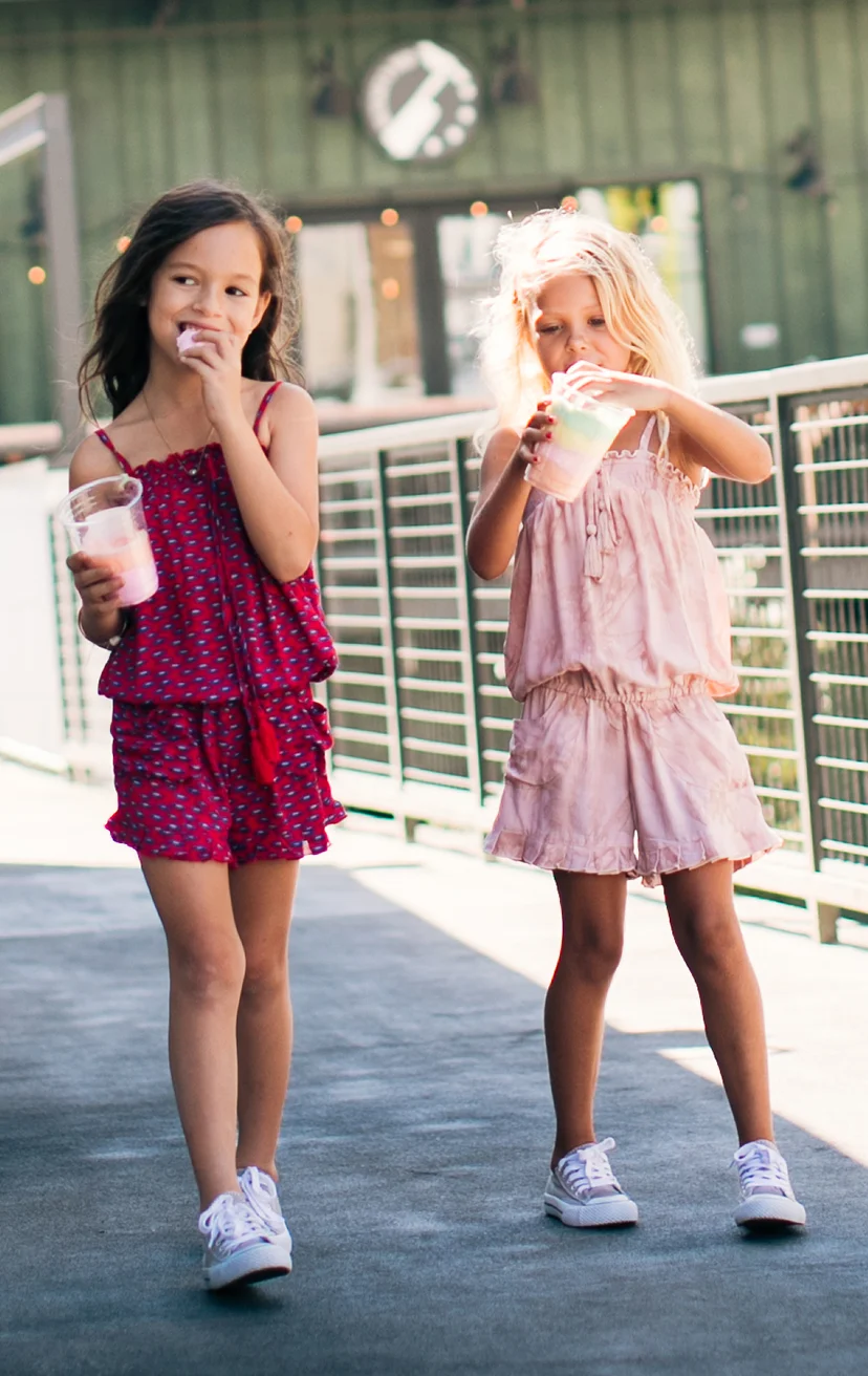 ROMPER BERRY Spaghetti-strap Romper, front pkts, elastic waist, ties w/ tassels 100% RAYON | 2/3 | 4/5 | 6/7 | 8/10