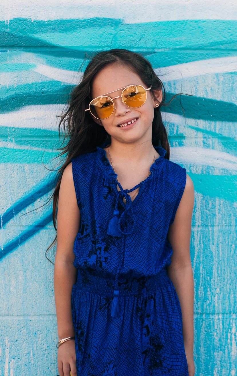 DRESS SOLEIL Sleeveless wrap style, elastic waistband, ties w/ tassels, tulip-hem midi dress 100% RAYON | 2/3 | 4/5 | 6/7 | 8/10