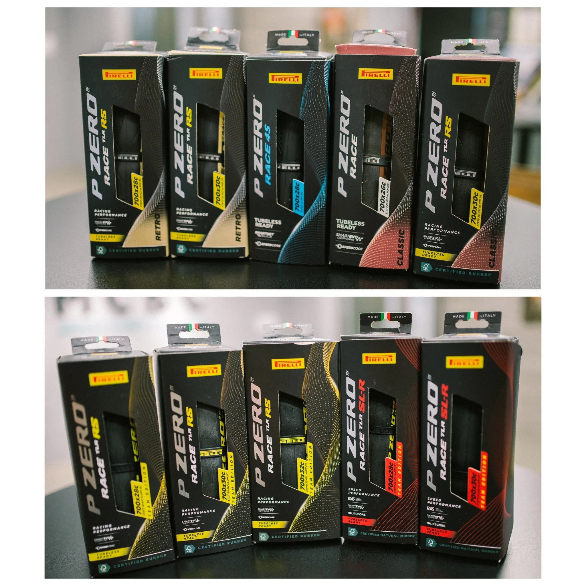 Pirelli 公路單車車呔 
無內胎(Tubeless) 版本: P Zero Race, Race 4S,  Race TLR RS  及 Race TLR SL-R 再度到貨，歡迎查詢。 
#pirellitires #pirellicycle #pirellicycling #hkcycling #localbikeshop #mcbcbike