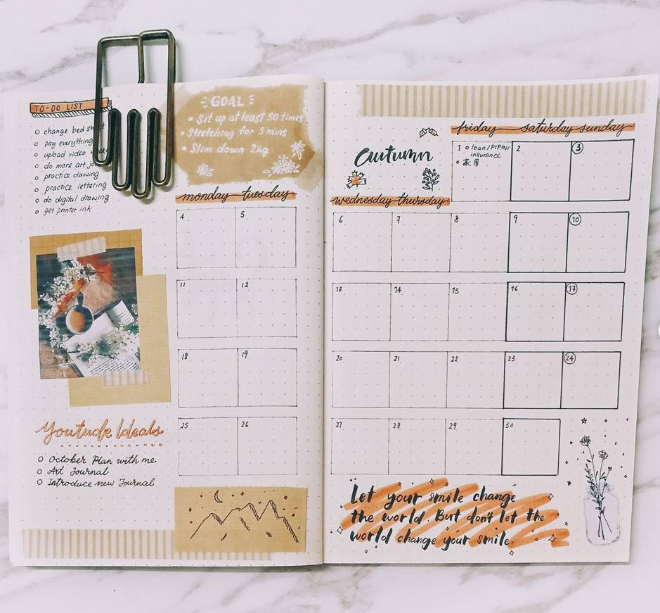 Early September spread. First minimalistic bullet journal spread