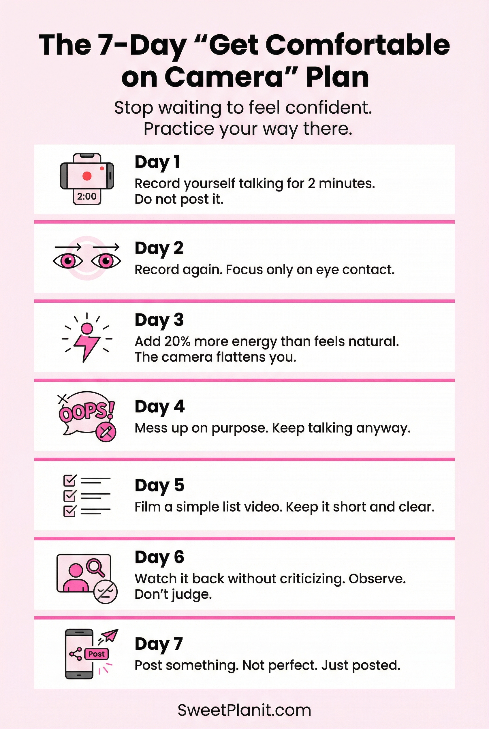 The 7-Day Get Comfortable On Camera Plan Infographic