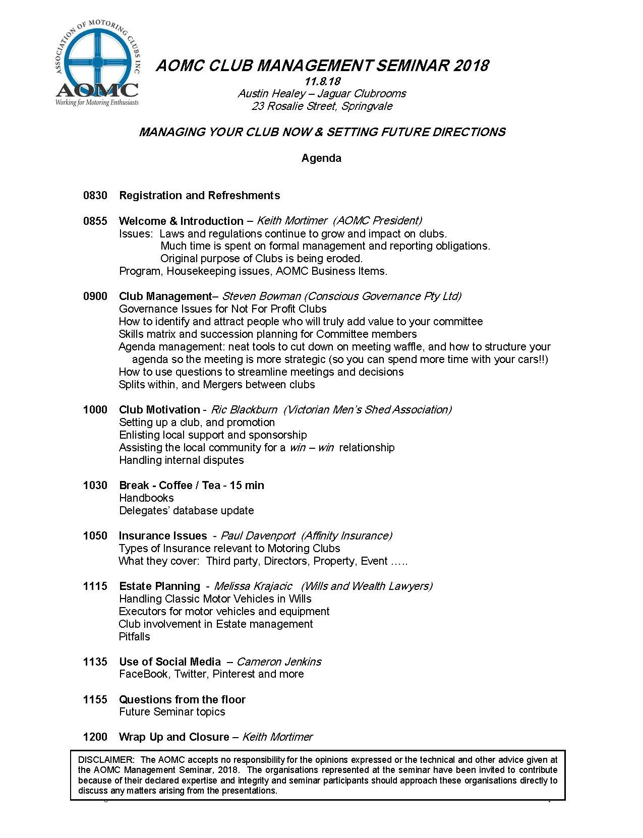 2018 Club Management Seminar