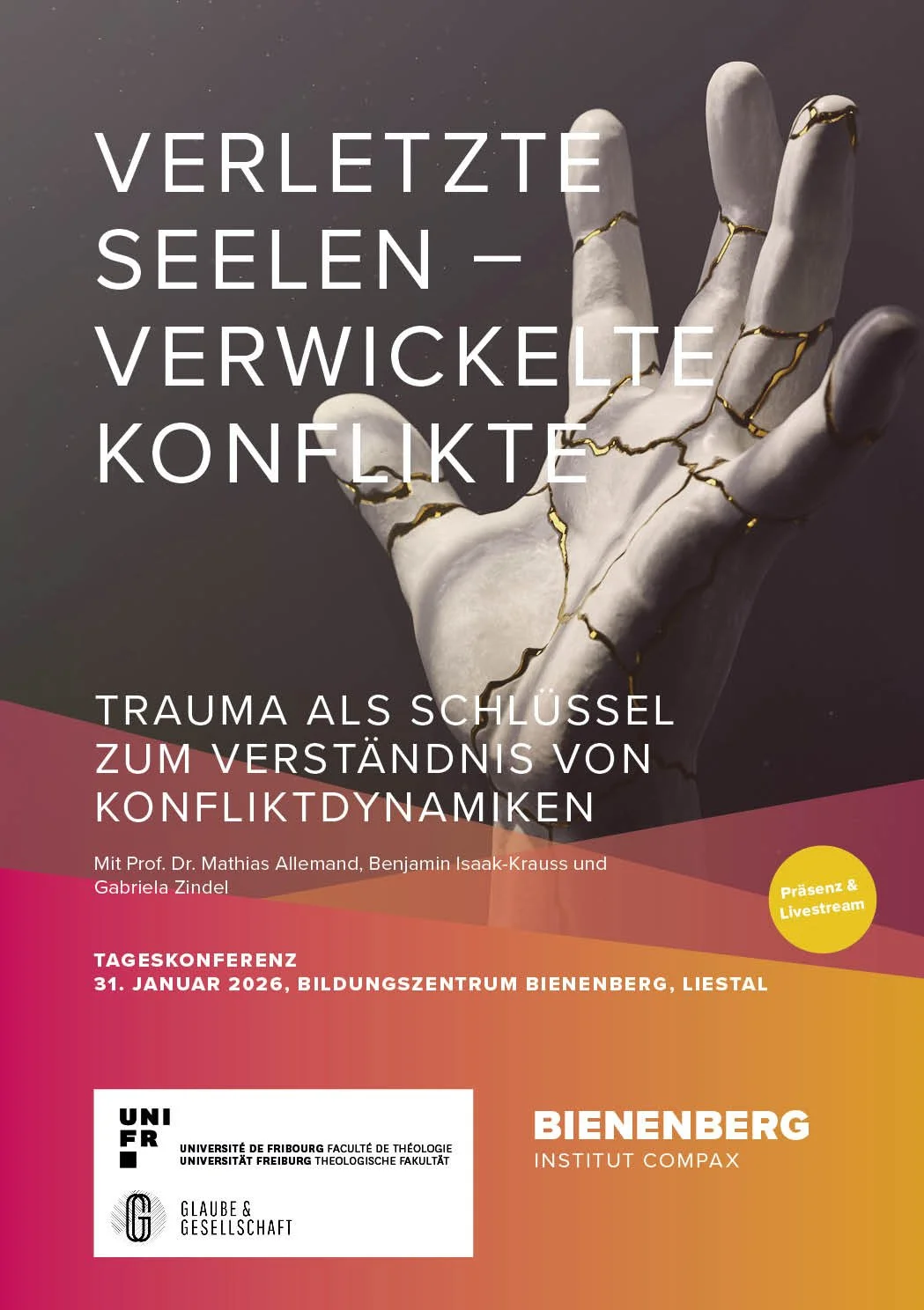 Verletzte Seelen &ndash; Verwickelte Konflikte 
Tageskonferenz, Sa 31. Januar 2026 - Bienenberg &amp; per Livestream
TRAUMA als Schl&uuml;ssel zum Verst&auml;ndnis von Konfliktdynamiken
https://de.bienenberg.ch/events/cas9-tageskonferenz