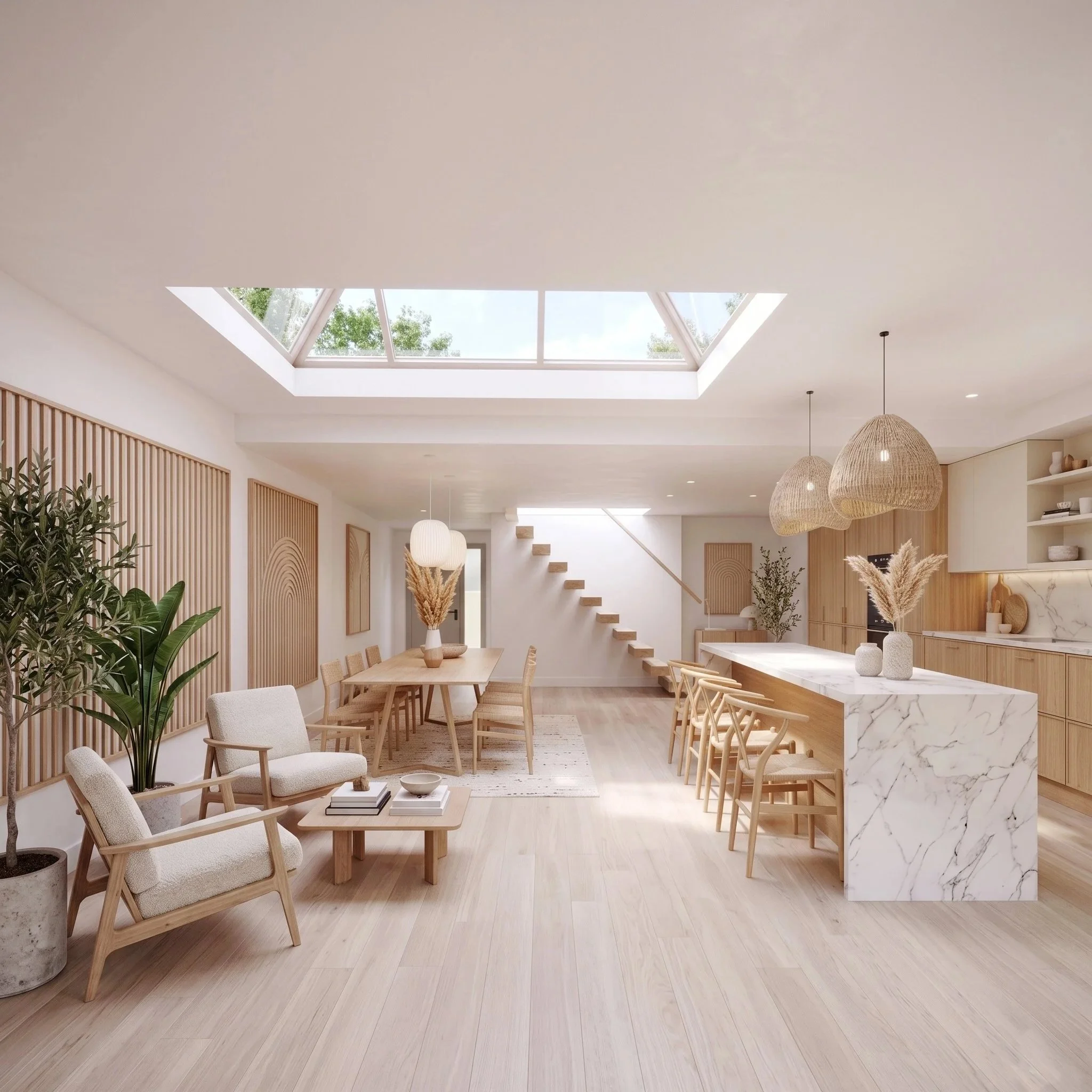 HIGHBURY NEW PARK

We don&rsquo;t just render structures; we visualize a lifestyle. This newly completed CGI brings a vast, open-plan residential design to life, highlighting how a massive central skylight floods the Scandi-inspired kitchen and livin