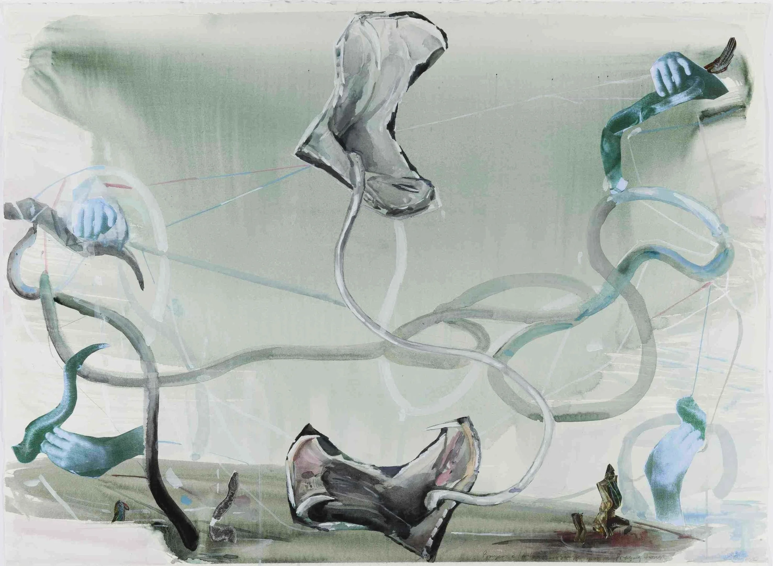 Sinnerscape - Prayers and Lashings, Mixed media on Arches, 56cm x 76cm