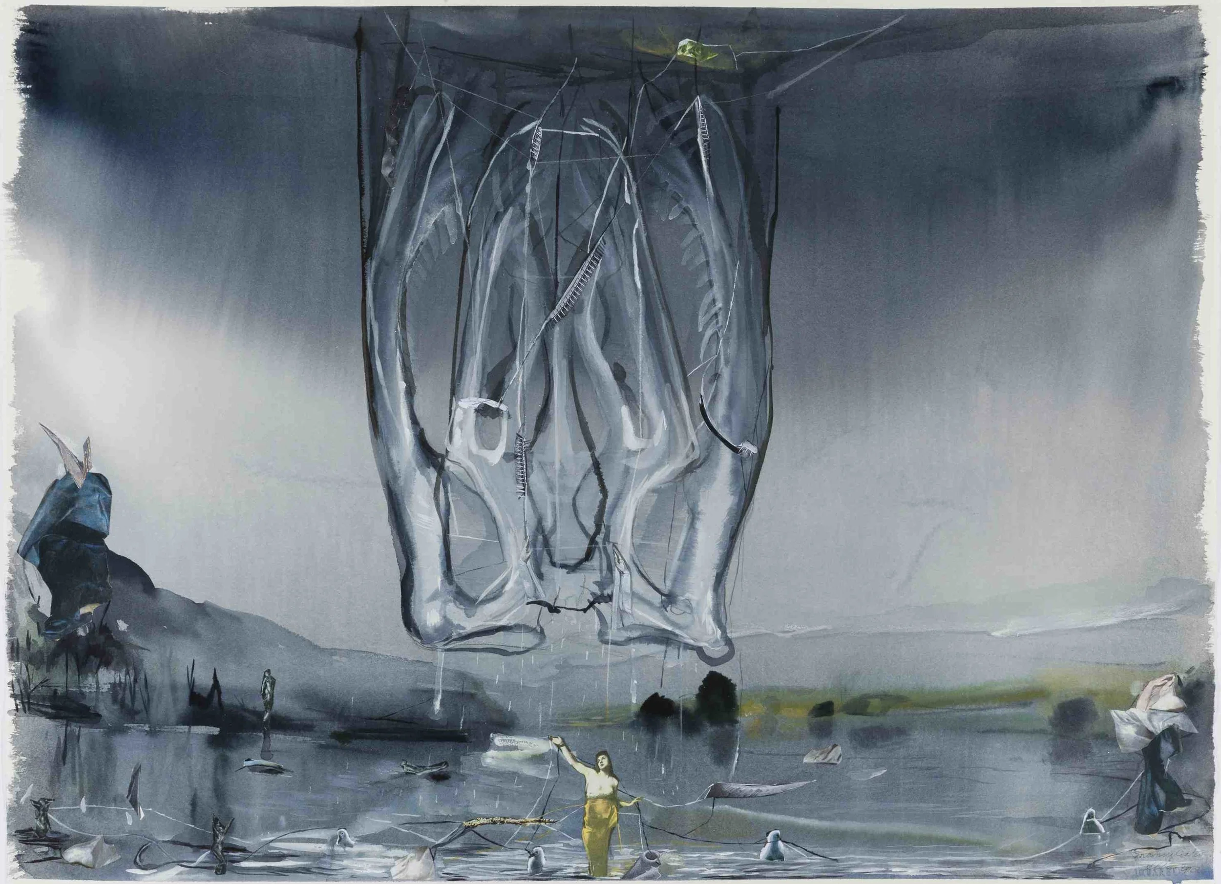 Snaky Gates with Saint Agatha, Mixed media on Arches, 56cm x 76cm