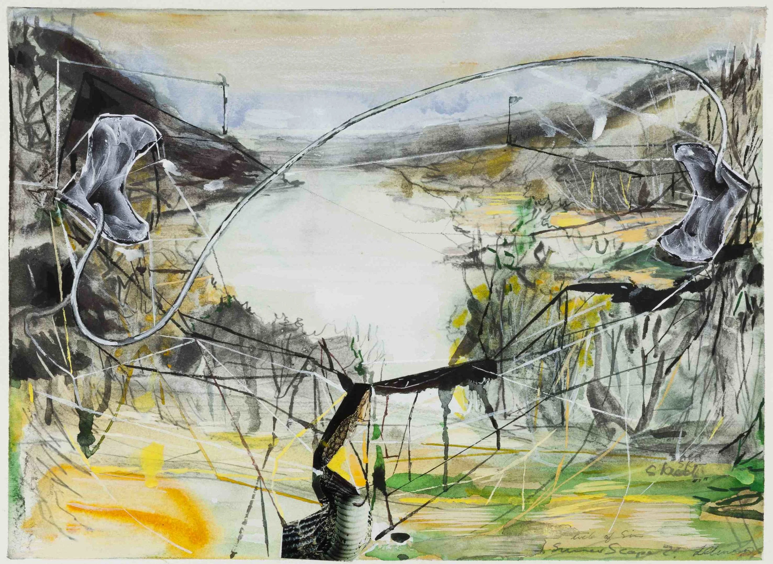 Sinnerscape 2, Mixed media on Arches, 28cm x 38cm
