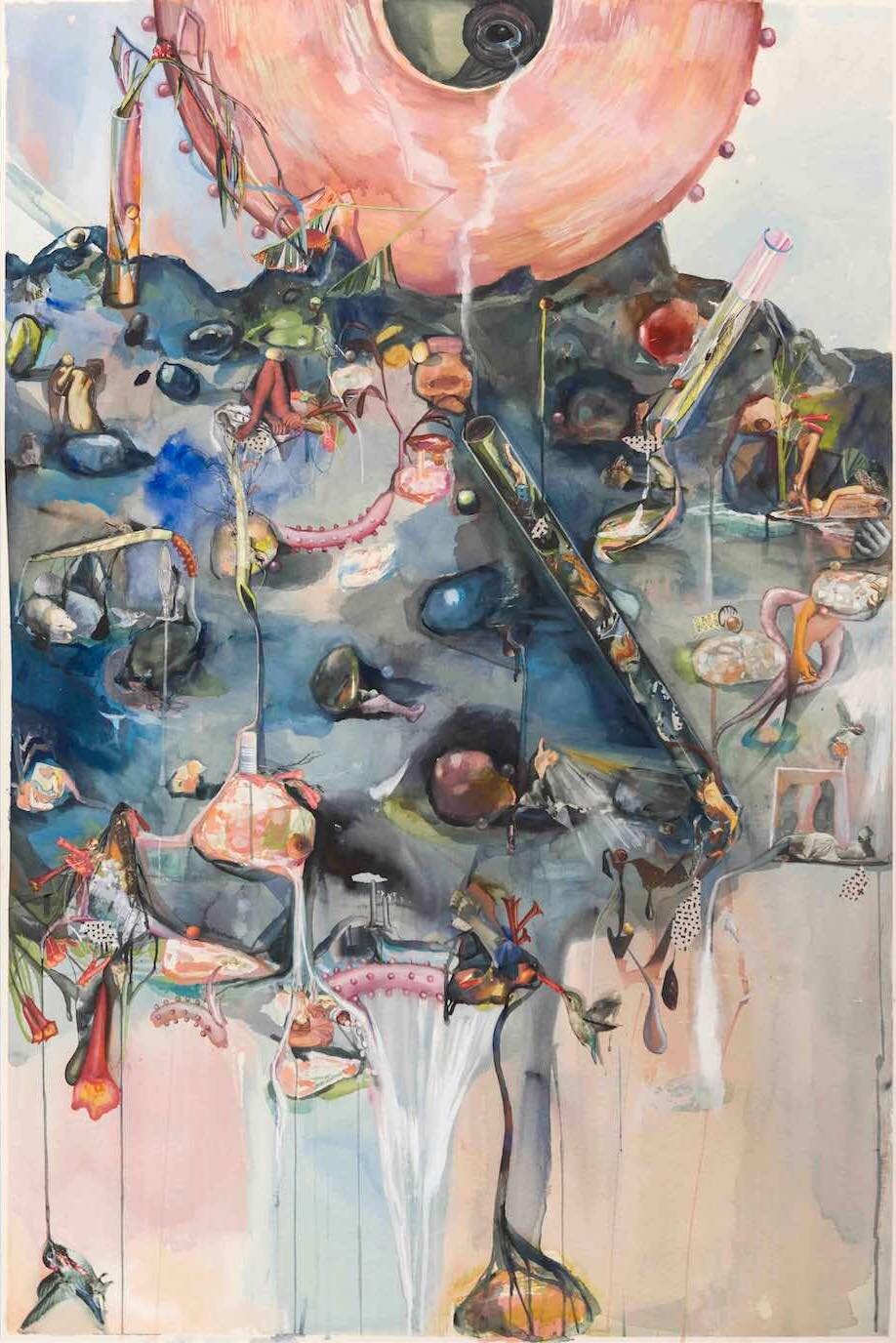 And the Devil cried, 2021, 150cm x 100cm, mixed media and photomontage on watercolour paper.
