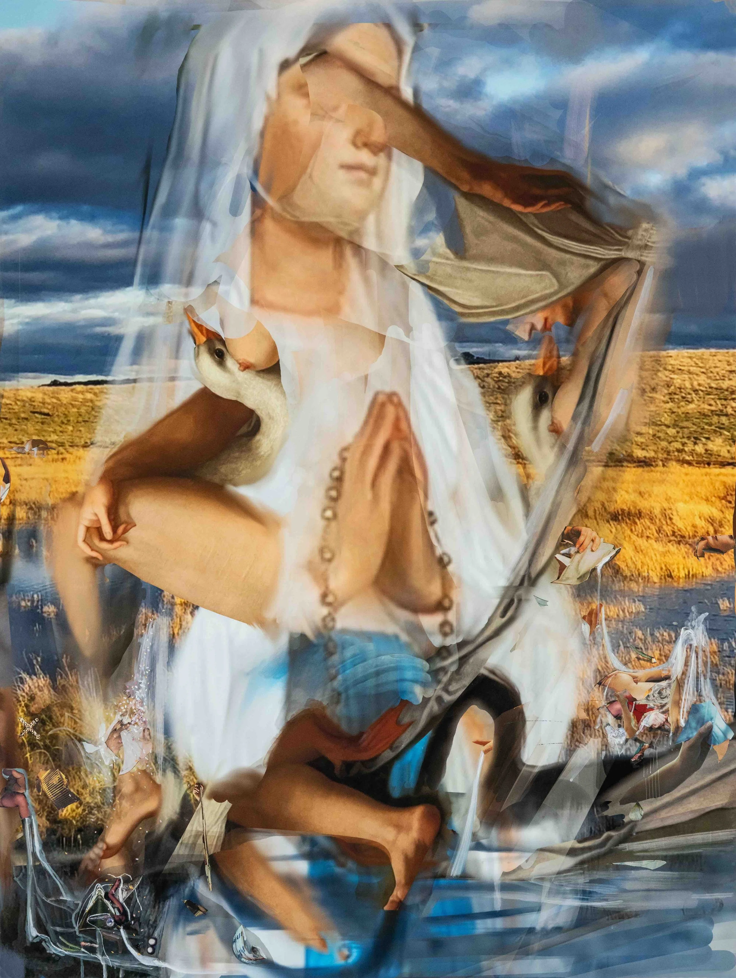 Beneath the paper rain.