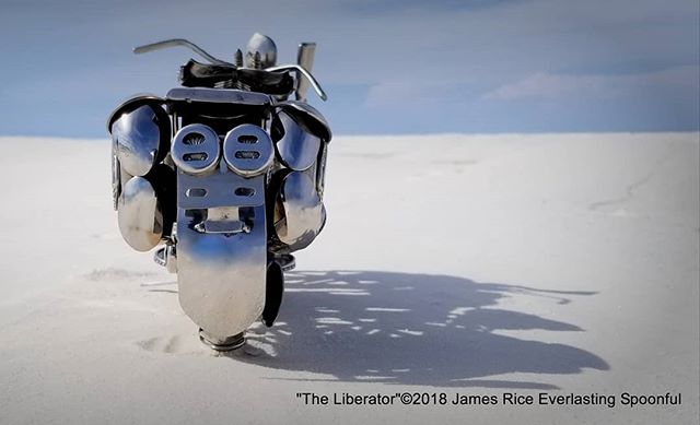 The rear end of &quot;The Liberator&quot; spoon motorcycle sculpture. Made with stainless spoons.

#SpoonMotorcycle #JamesRice #WLA #WarBike #HarleyDavidson #Harley #motorcycle #motorcycleart #art #HD #metalart