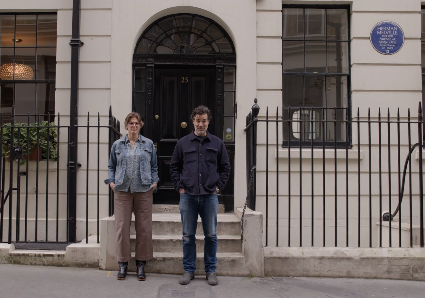Hester Blum and Rob Delaney outside Melville's London lodging
