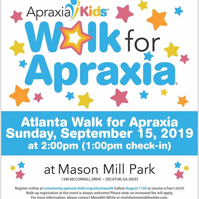 Come join us for the Atlanta Walk for Apraxia! We would love to have you on our team!!!