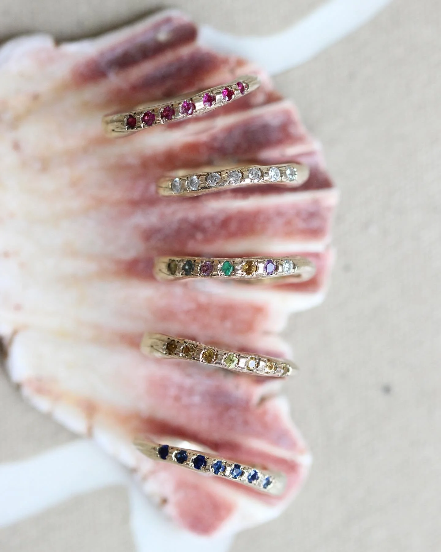 The Dancer ring is named after a sculpture of Alexander Calder&rsquo;s that mimics its texture and movement. 💃 

I made The Dancer ring as a piece that can easily be stacked, or worn as a wedding ring, or simply worn alone. Full of gemstones, I love