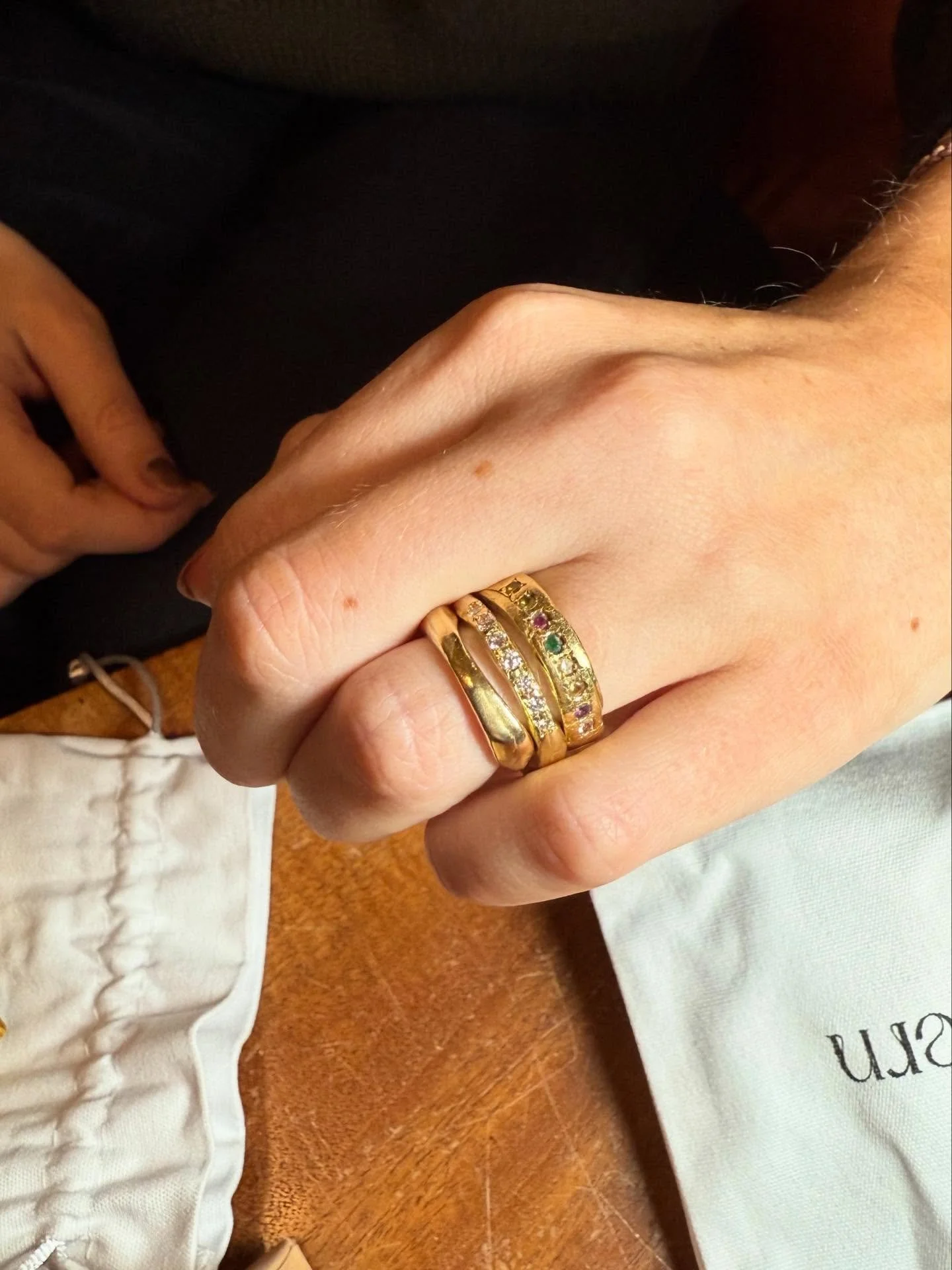 MEGA stack alert 🤤

OBSESSED with this 18ct mega engagement and wedding stack - a his and hers Trail Ring (with multi coloured gemstones for her) stacked with the Diamond Dancer and Wave Ring ✨ 

We all know I love a stack, so this feeds my soul 🤩✨