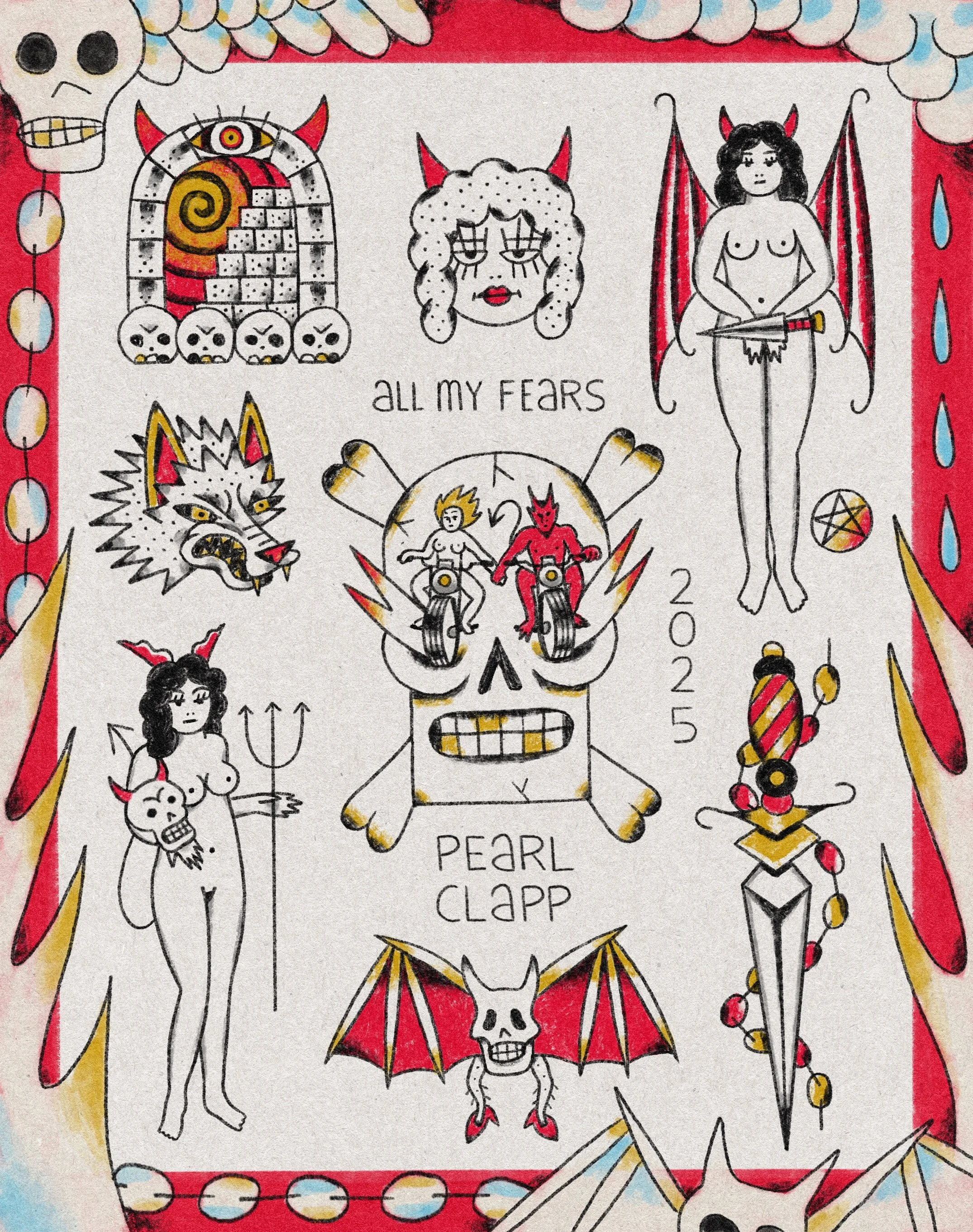  dagger satan OR pitchfork satan&nbsp;- 3-8” • $300+TAX each  stairway to hell - 3-6” • $300+TAX   dagger OR two motorbikes skull- 4-9” • $400+TAX  hell hound OR satan head - 3-5” • $200+TAX  satan bat in heels - 3-5” • $250+TAX 