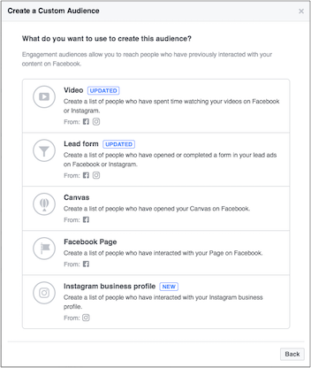 Instagram Custom Audience Creation Options